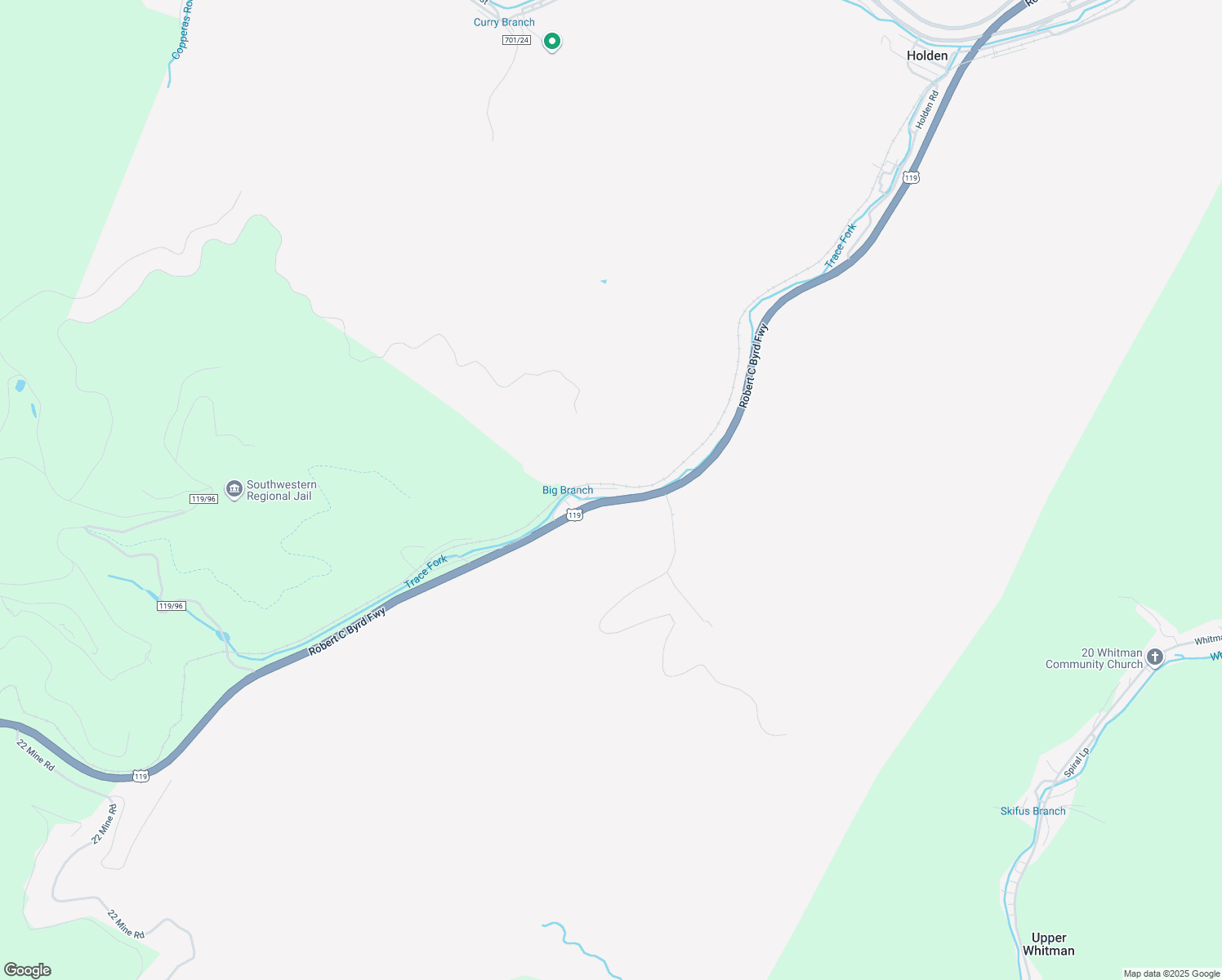 map of restaurants, bars, coffee shops, grocery stores, and more near U.S. 119 in Whitman