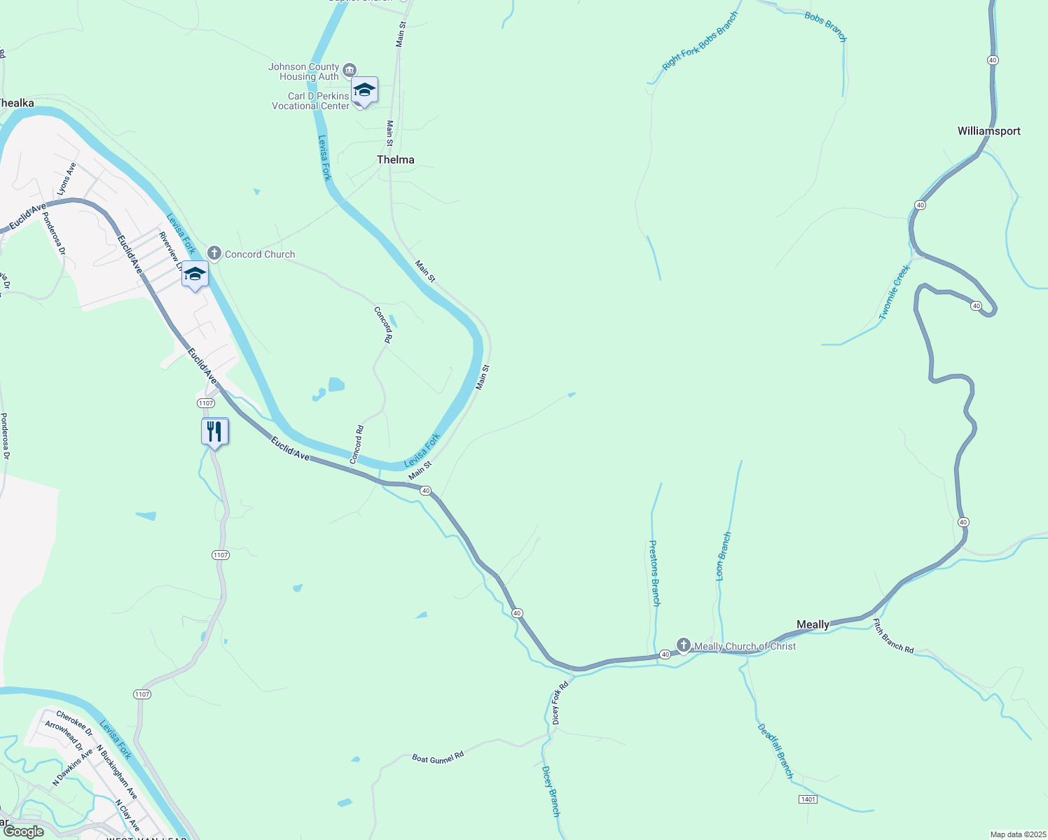 map of restaurants, bars, coffee shops, grocery stores, and more near 234 Preston Estates in Johnson