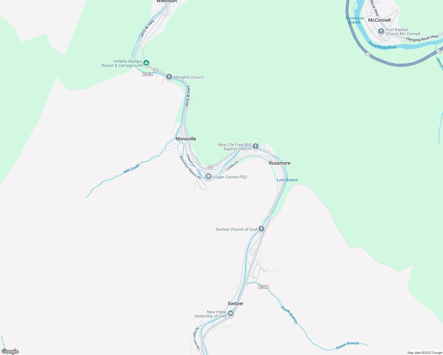 map of restaurants, bars, coffee shops, grocery stores, and more near Rossmore Bypass Road in Logan