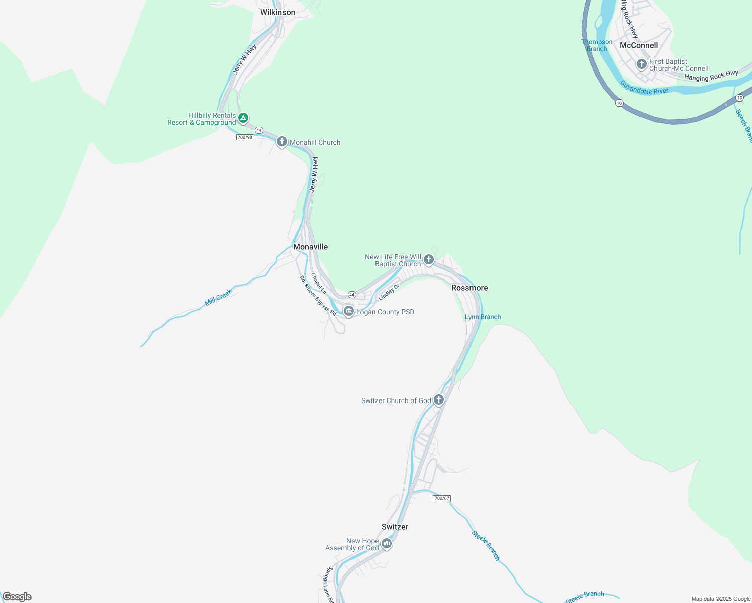 map of restaurants, bars, coffee shops, grocery stores, and more near Rossmore Bypass Road in Logan
