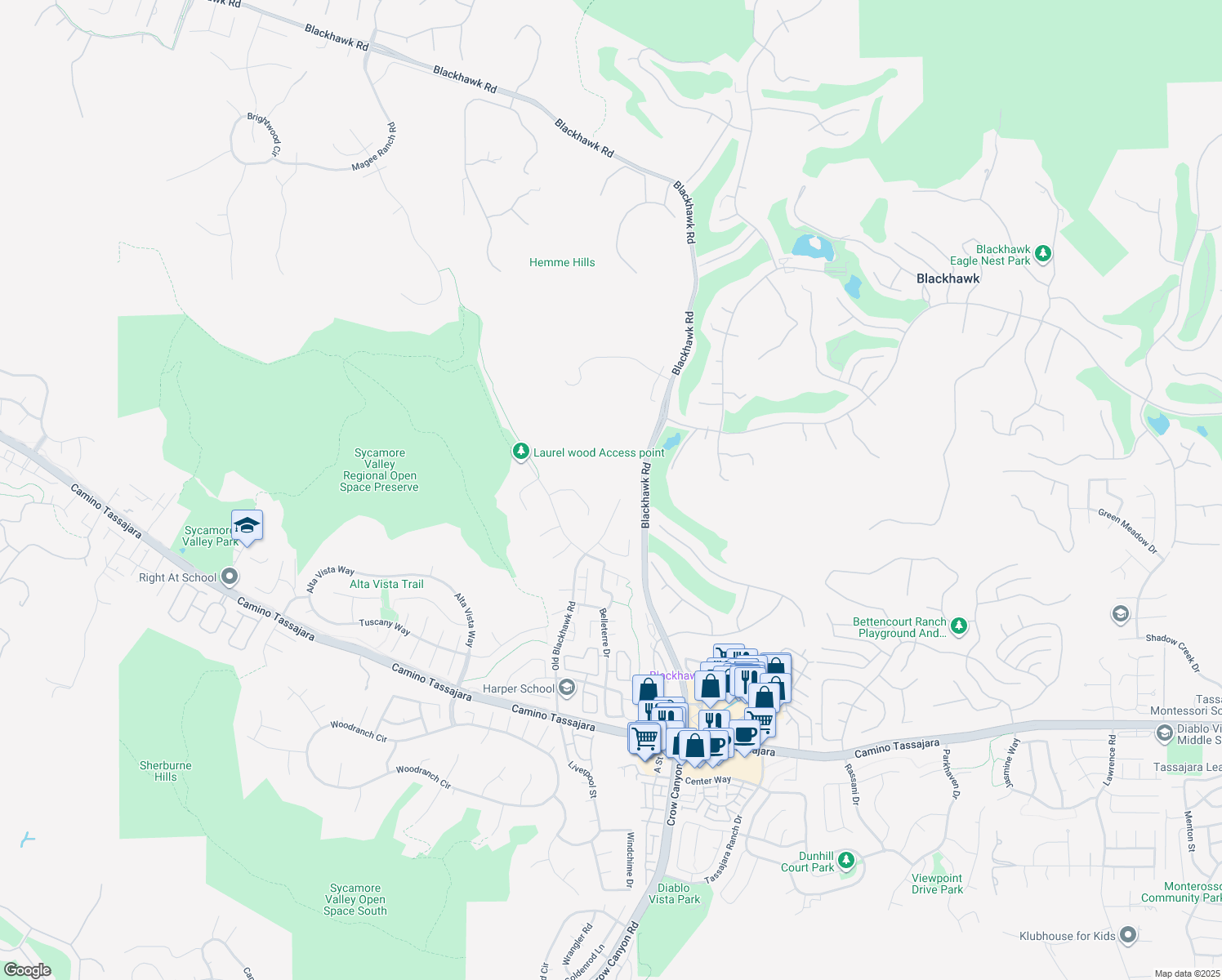 map of restaurants, bars, coffee shops, grocery stores, and more near 213 Fieldcrest Ct in Danville