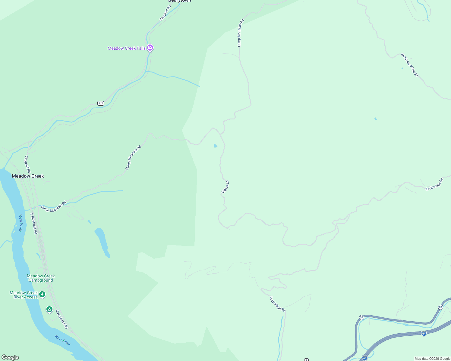 map of restaurants, bars, coffee shops, grocery stores, and more near Sandstone Road in Meadow Bridge