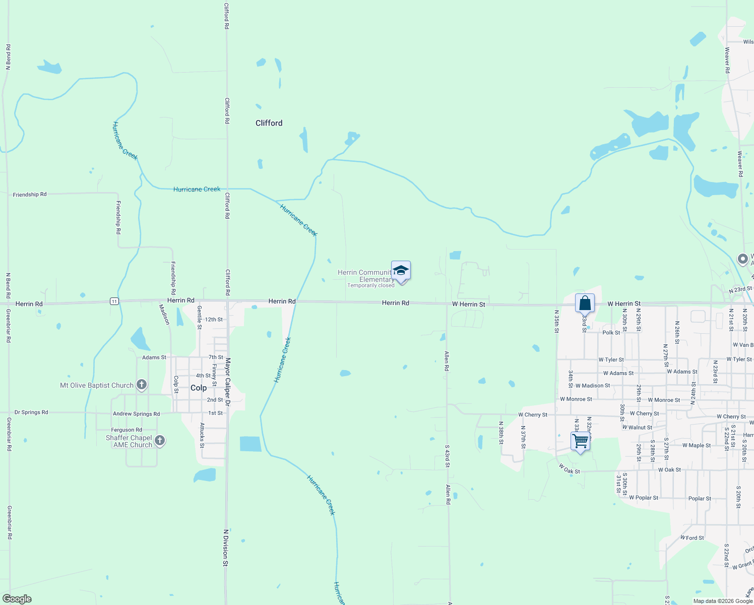map of restaurants, bars, coffee shops, grocery stores, and more near 5089 Herrin Road in Carterville