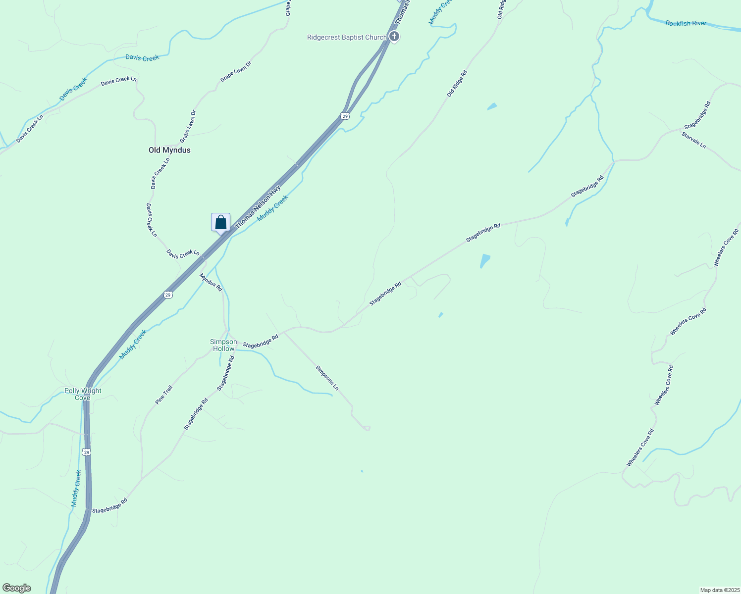 map of restaurants, bars, coffee shops, grocery stores, and more near 82 Walnut Grove Lane in Faber