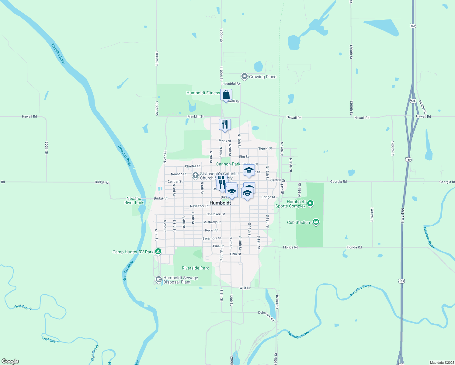 map of restaurants, bars, coffee shops, grocery stores, and more near 398 North 9th Street in Humboldt