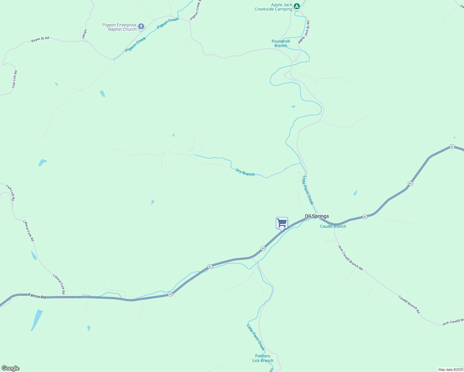 map of restaurants, bars, coffee shops, grocery stores, and more near 129 Dry Bridge in Oil Springs