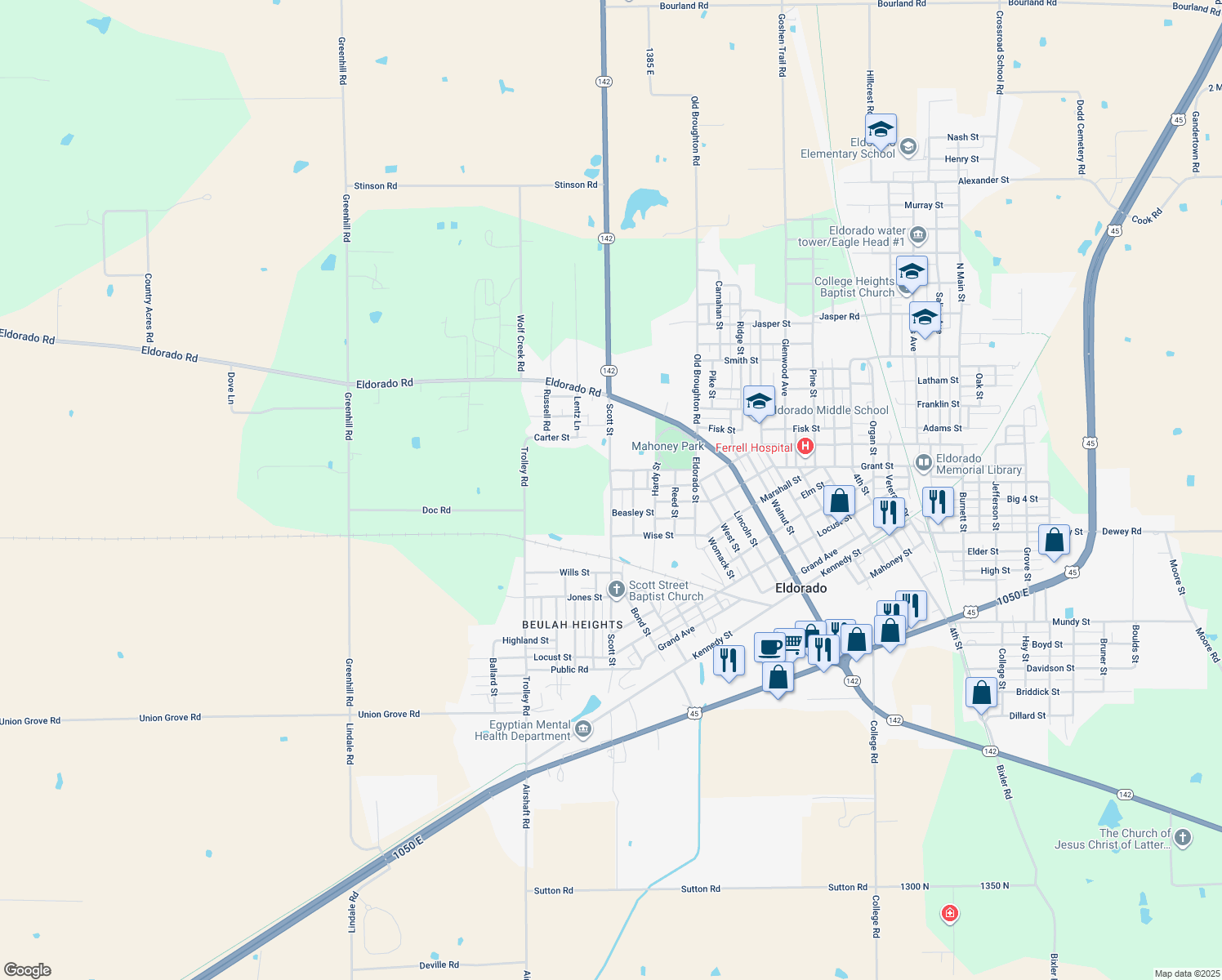 map of restaurants, bars, coffee shops, grocery stores, and more near 1598 Scott St in Eldorado