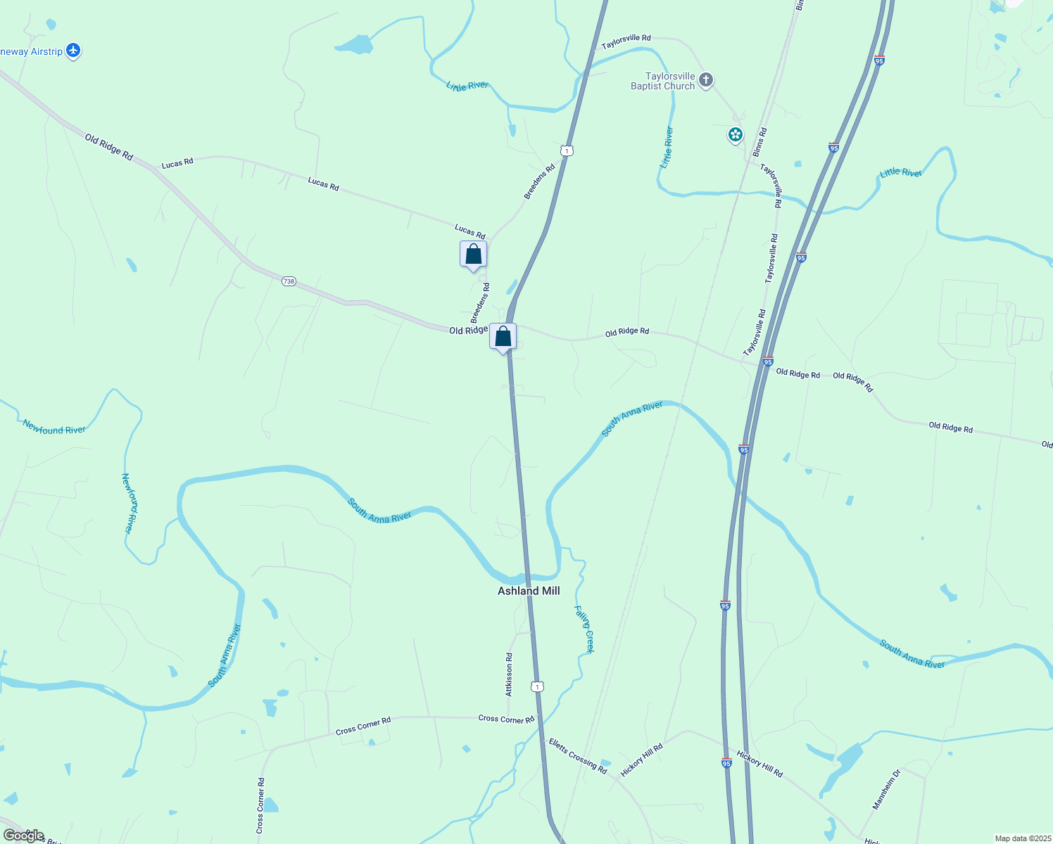 map of restaurants, bars, coffee shops, grocery stores, and more near 15090 Washington Highway in Ashland