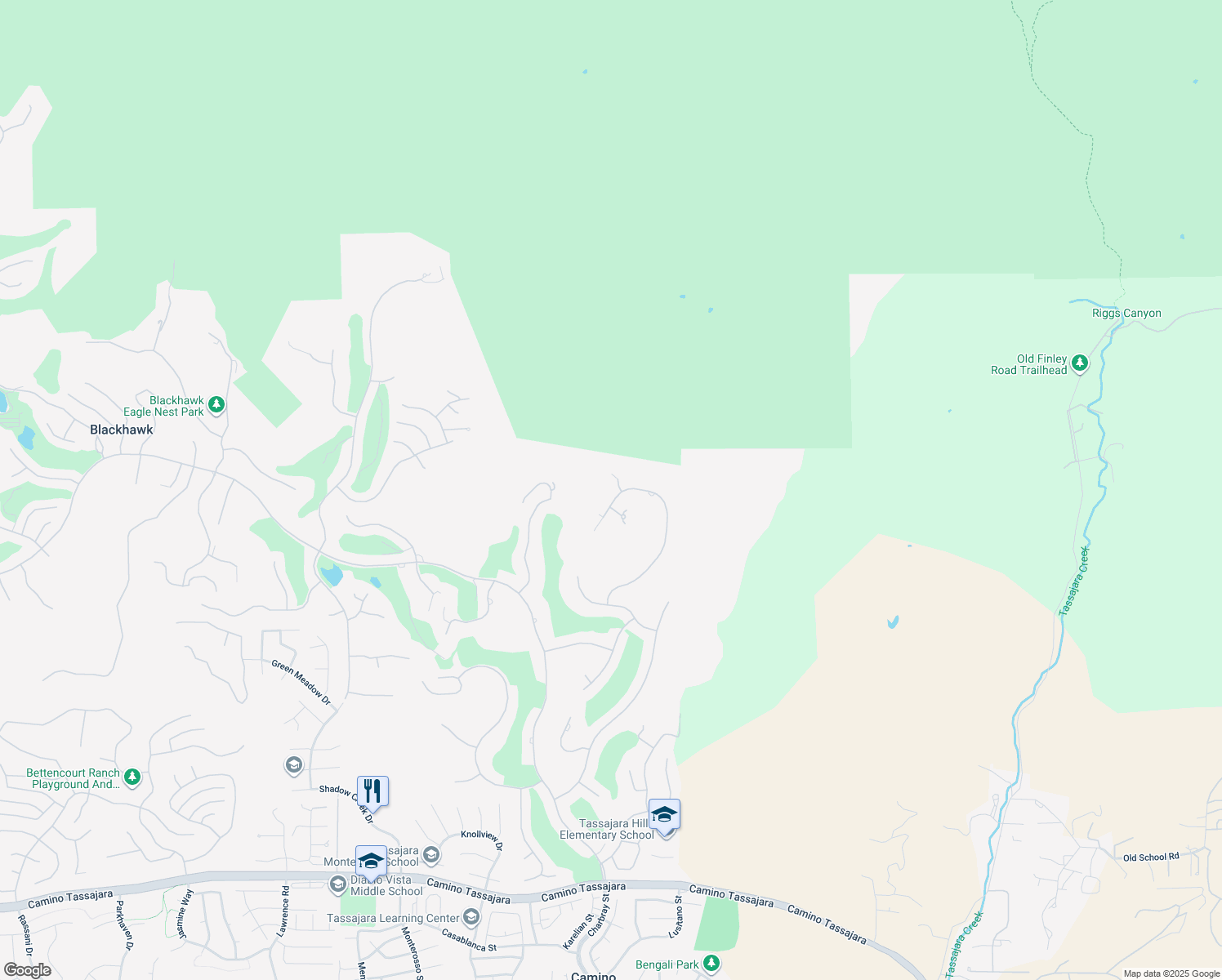 map of restaurants, bars, coffee shops, grocery stores, and more near 3312 Deer Hollow Drive in Danville