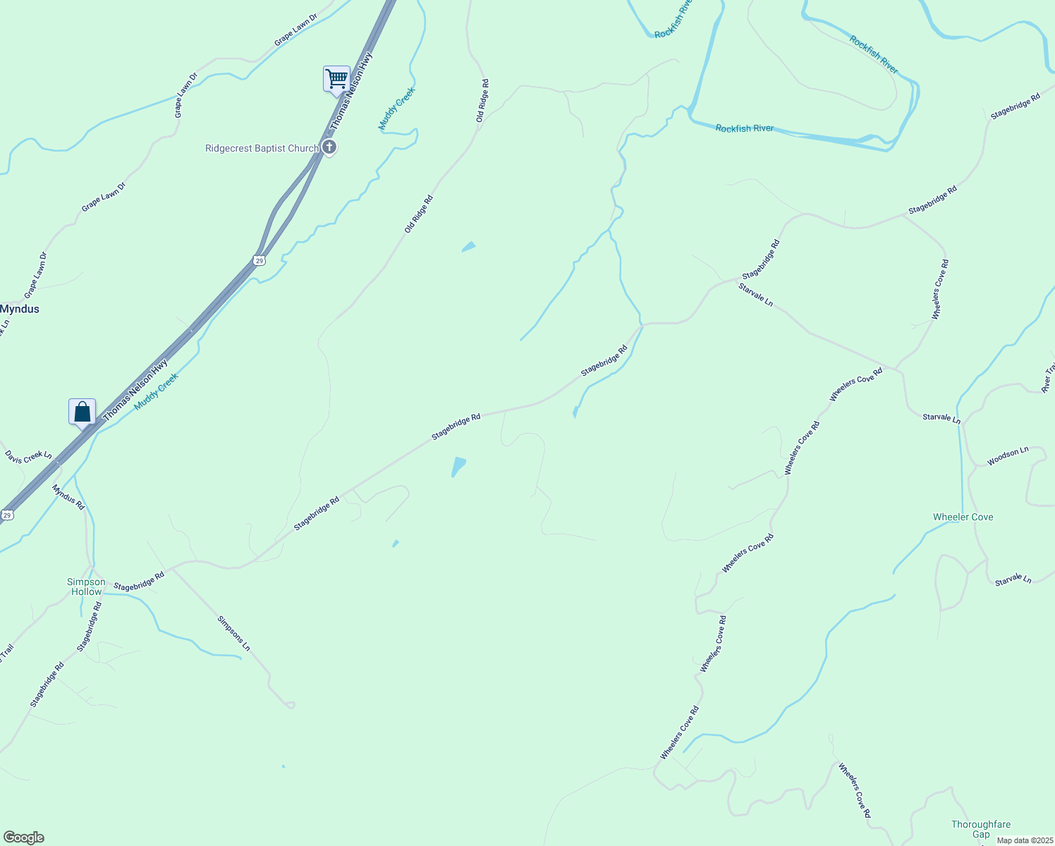 map of restaurants, bars, coffee shops, grocery stores, and more near 263 Stagebridge Trail in Lovingston