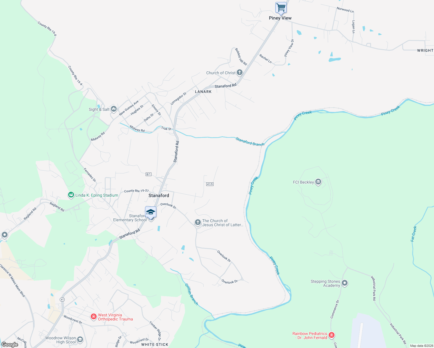 map of restaurants, bars, coffee shops, grocery stores, and more near 476 Hoist Road in Beckley