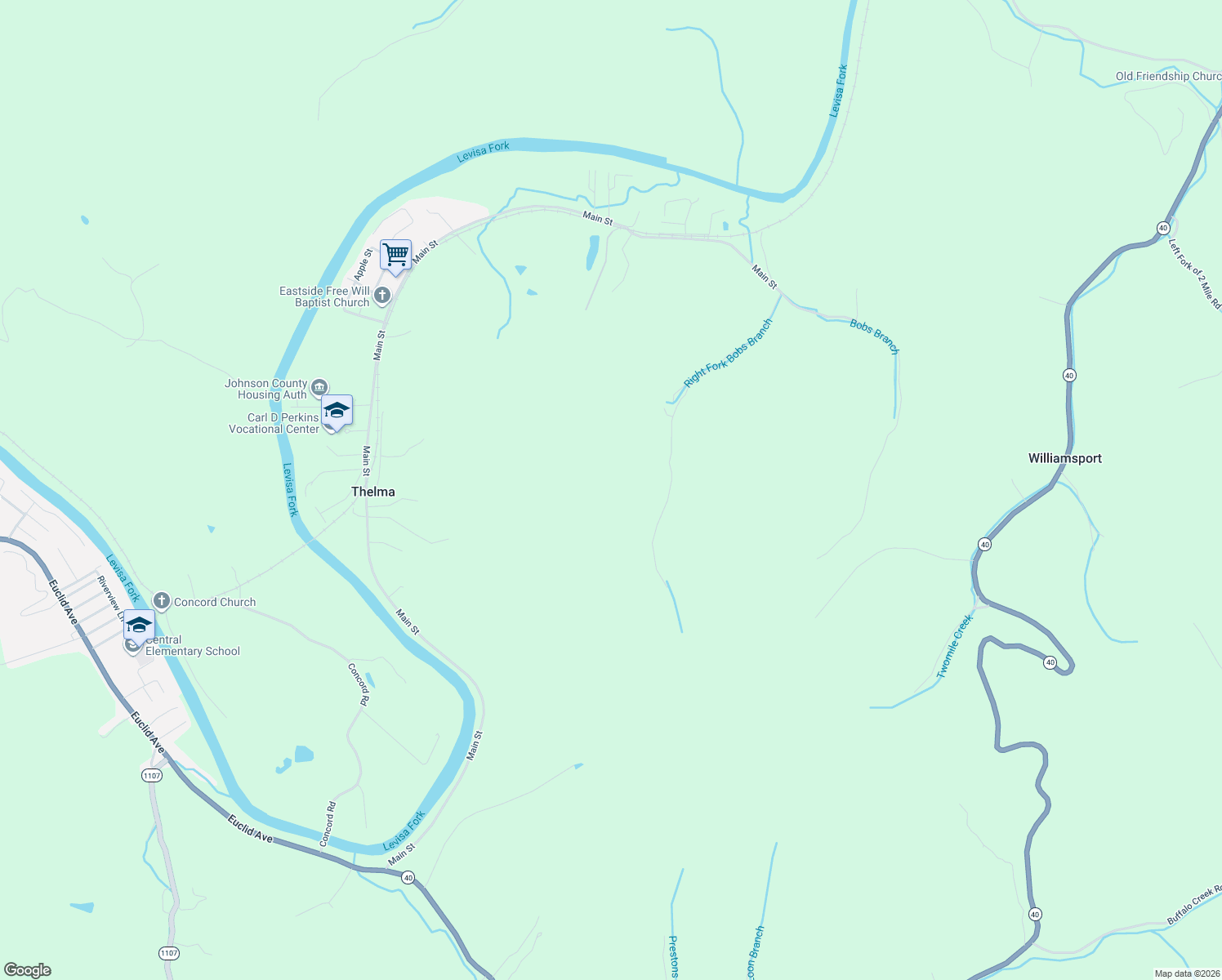 map of restaurants, bars, coffee shops, grocery stores, and more near in Thelma