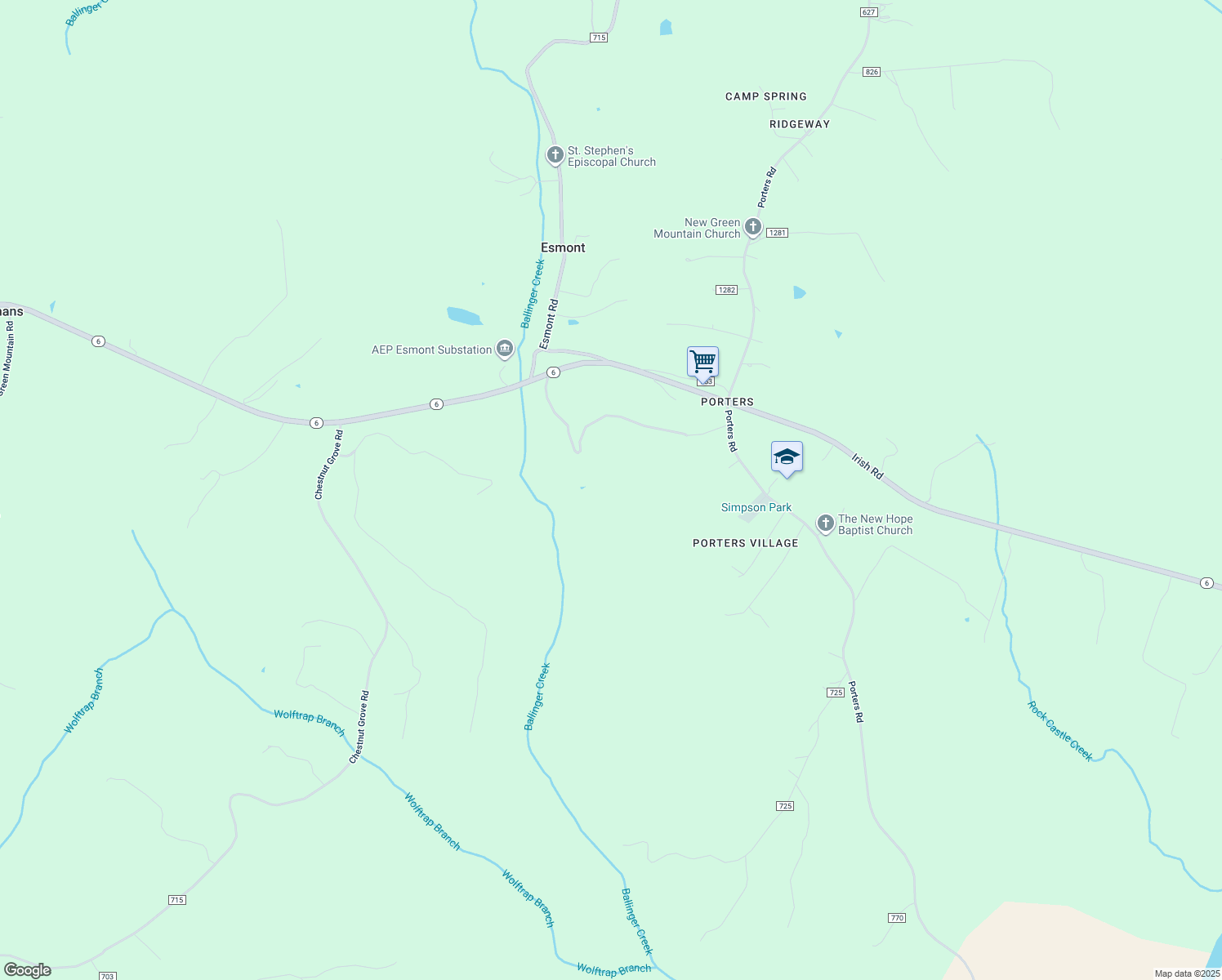 map of restaurants, bars, coffee shops, grocery stores, and more near 2951 Irish Road in Esmont
