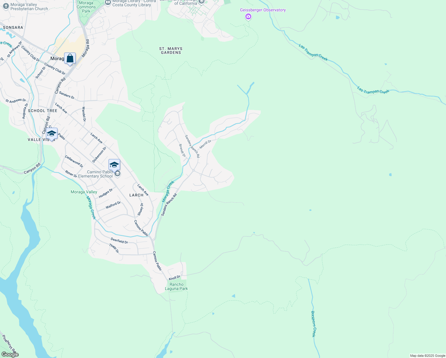 map of restaurants, bars, coffee shops, grocery stores, and more near 9 Irvine Drive in Moraga