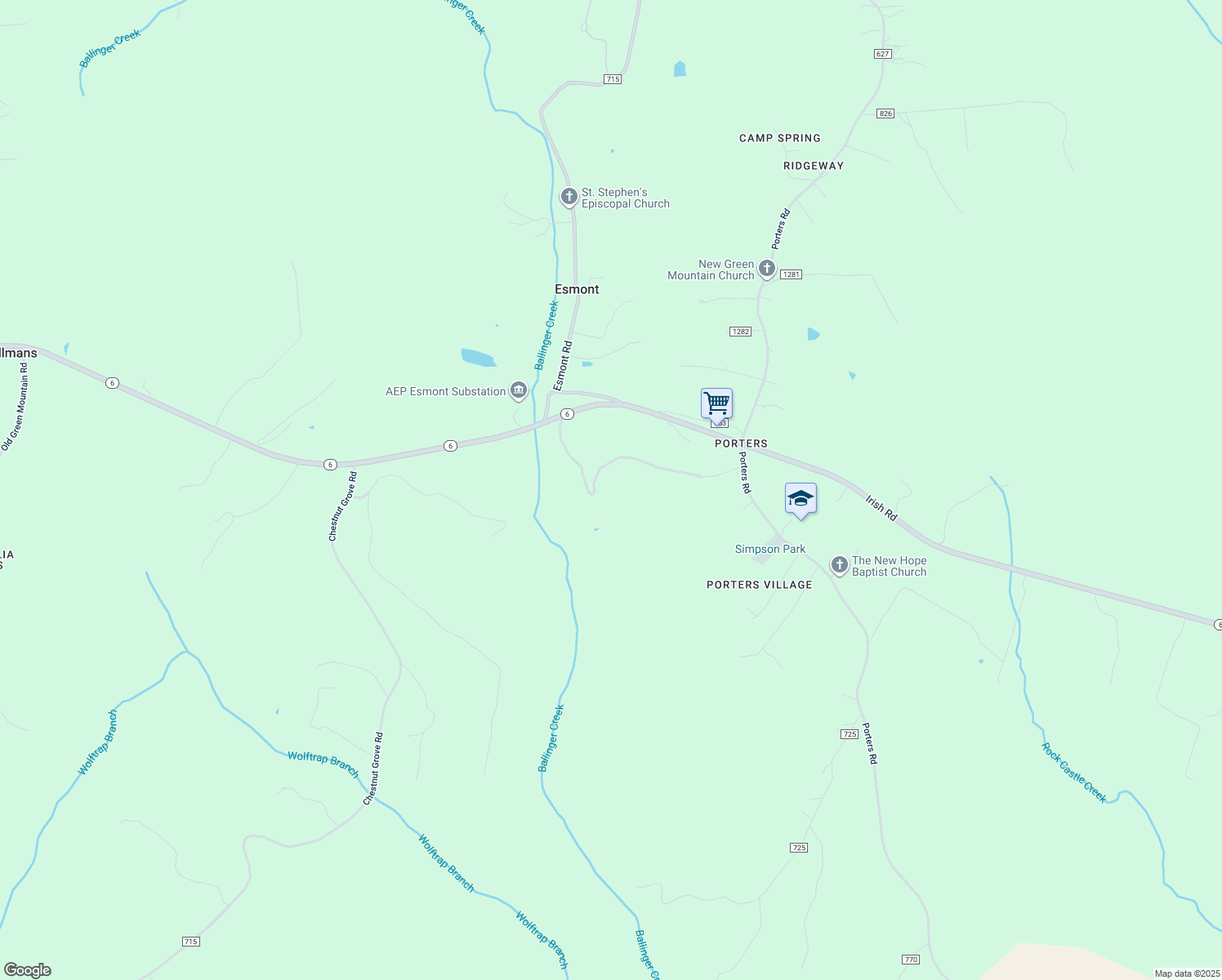 map of restaurants, bars, coffee shops, grocery stores, and more near 2951 Irish Road in Esmont