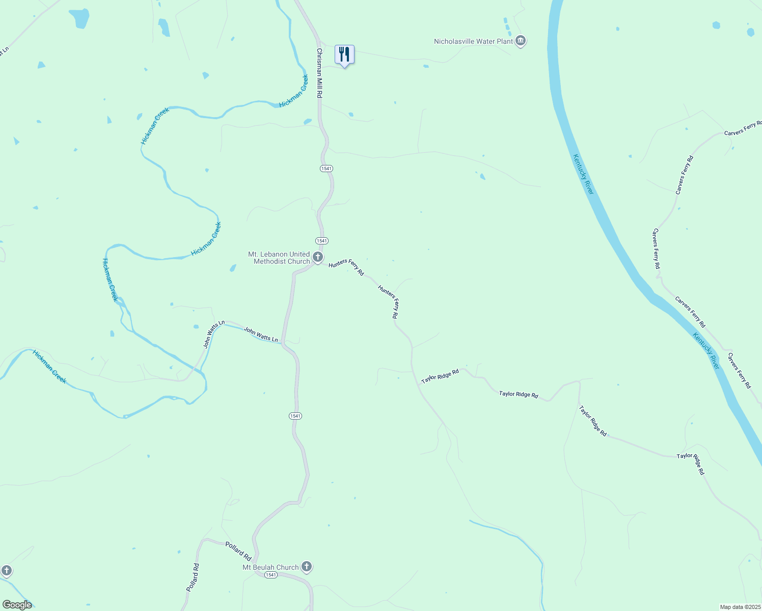 map of restaurants, bars, coffee shops, grocery stores, and more near 1000-1278 Hunters Ferry Rd in Nicholasville