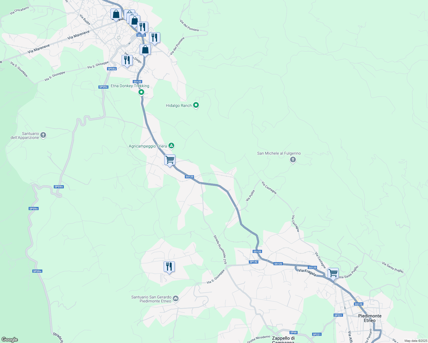 map of restaurants, bars, coffee shops, grocery stores, and more near 20 Via Terremorte in Città metropolitana di Catania