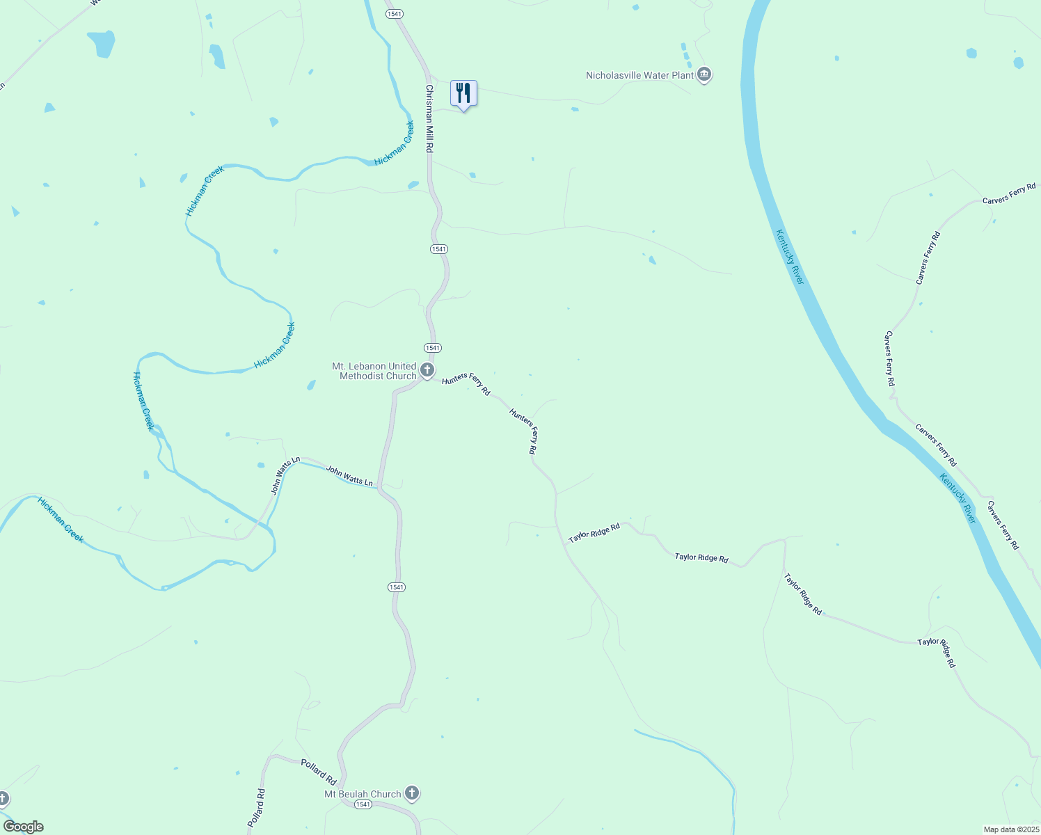 map of restaurants, bars, coffee shops, grocery stores, and more near 1278 Hunters Ferry Rd in Nicholasville