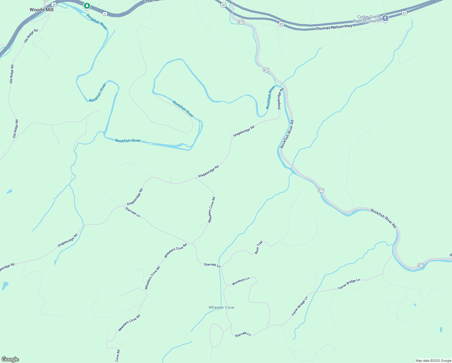 map of restaurants, bars, coffee shops, grocery stores, and more near 4396 Stagebridge Road in Shipman