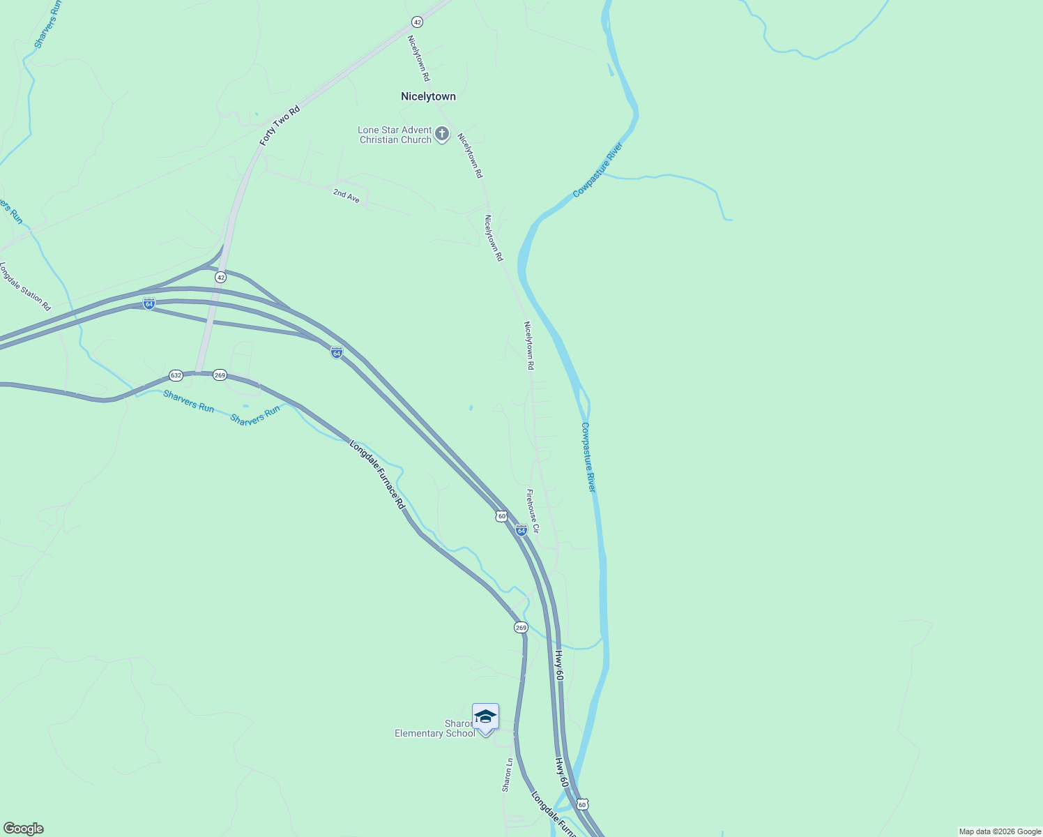 map of restaurants, bars, coffee shops, grocery stores, and more near 4218 Nicelytown Road in Clifton Forge