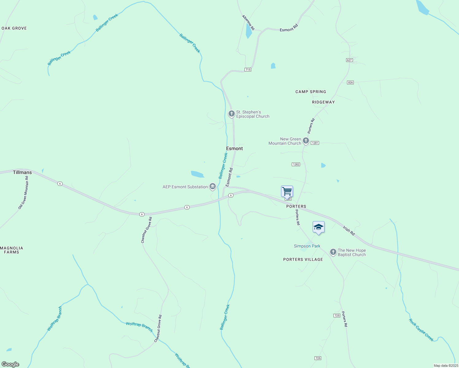 map of restaurants, bars, coffee shops, grocery stores, and more near 3116 Paces Store Road in Esmont
