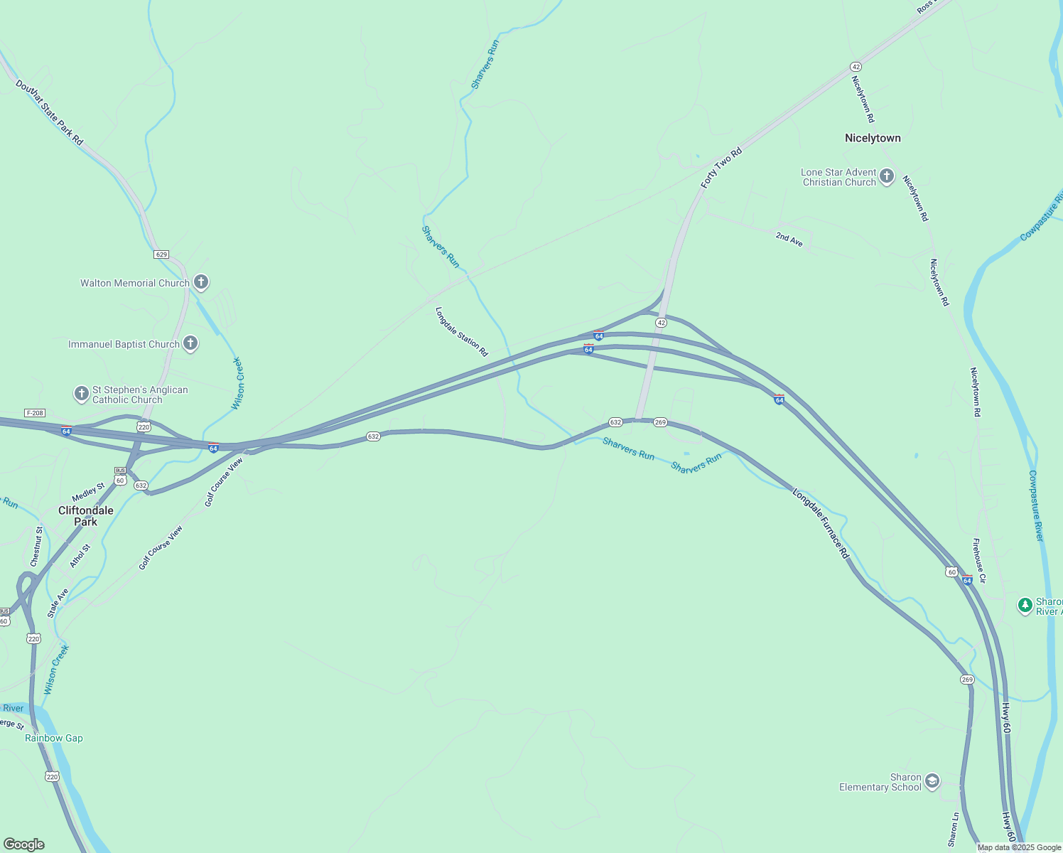 map of restaurants, bars, coffee shops, grocery stores, and more near 3300 Longdale Furnace Road in Clifton Forge