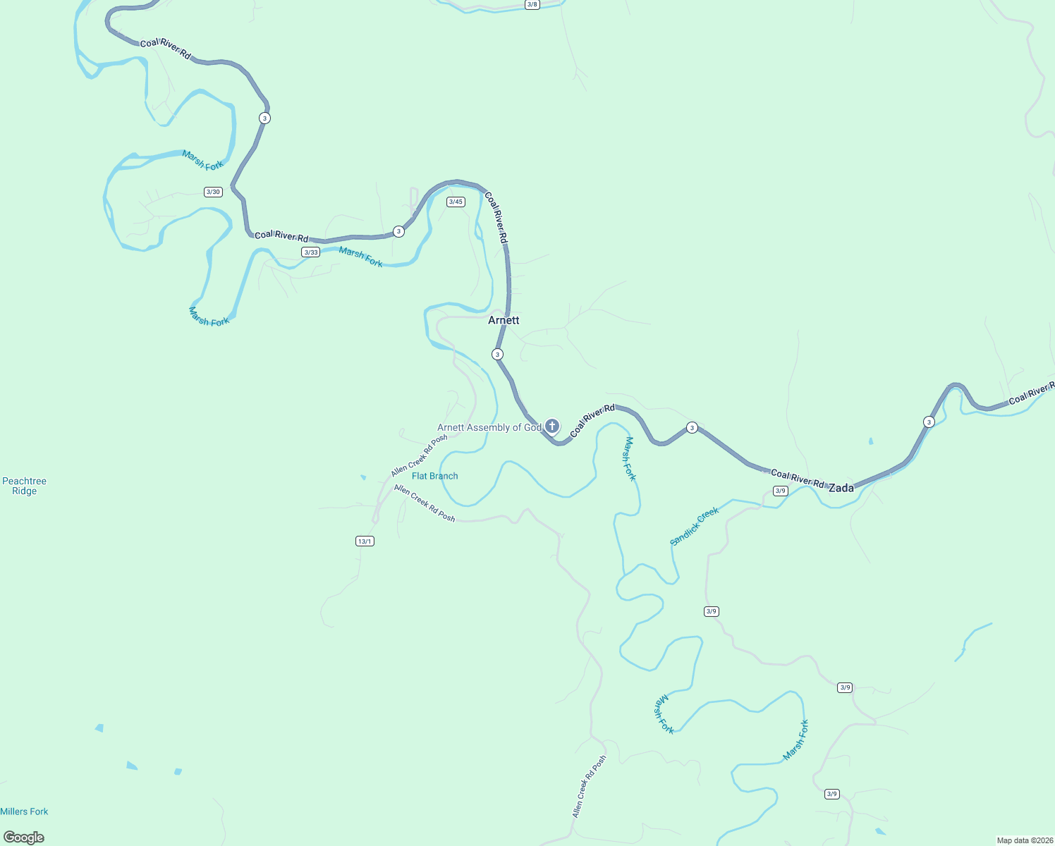 map of restaurants, bars, coffee shops, grocery stores, and more near 4239 Coal River Road in Arnett