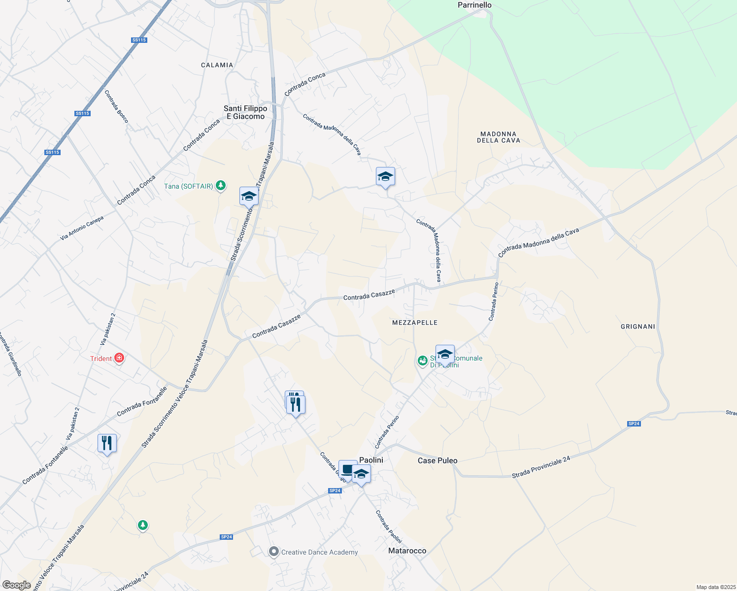 map of restaurants, bars, coffee shops, grocery stores, and more near 192 Contrada Casazze in Marsala