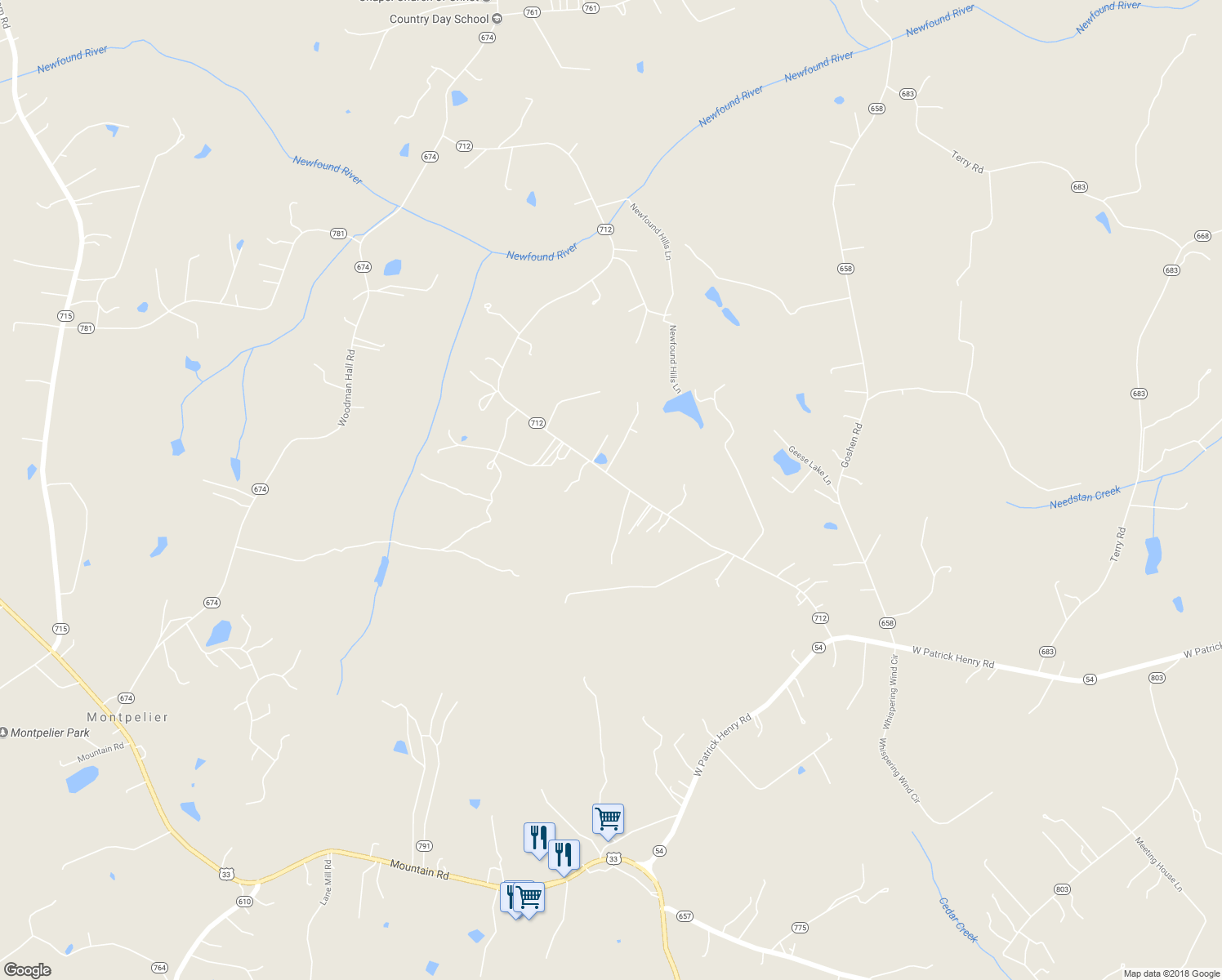 map of restaurants, bars, coffee shops, grocery stores, and more near 15451 Robert Terrell Road in Montpelier