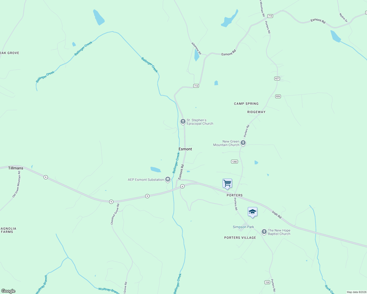 map of restaurants, bars, coffee shops, grocery stores, and more near in Esmont