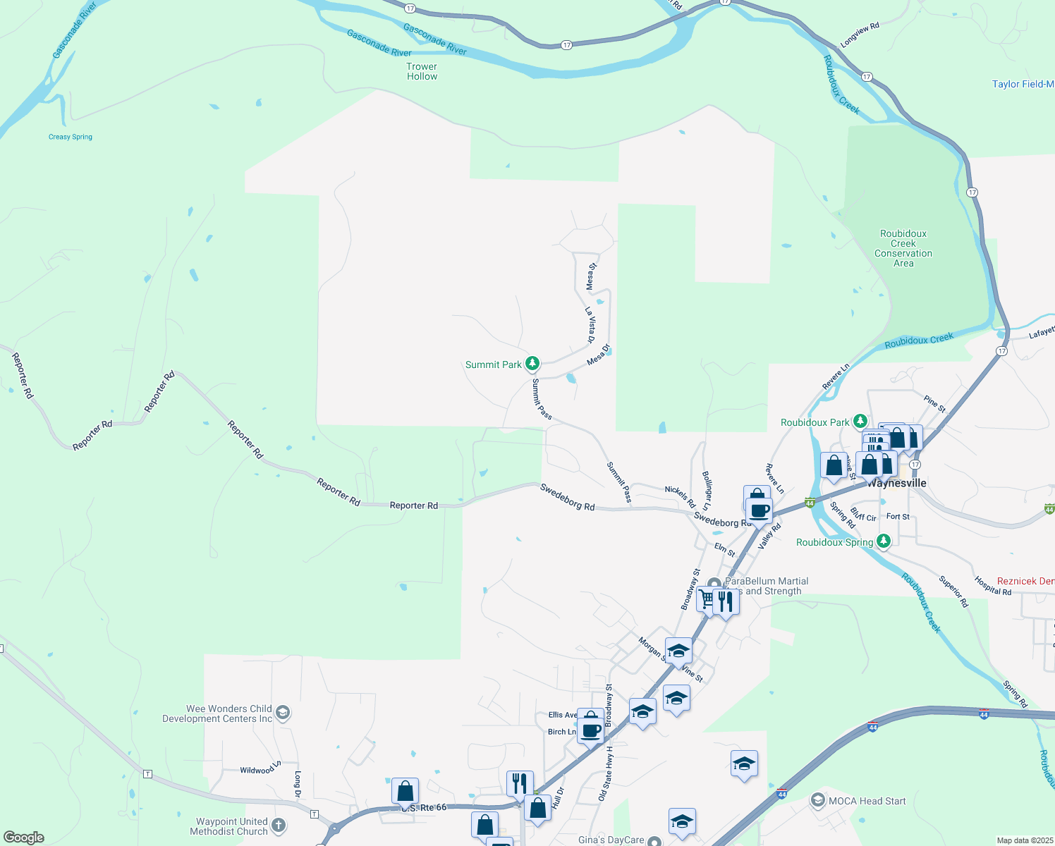 map of restaurants, bars, coffee shops, grocery stores, and more near 204 Majestic in Waynesville