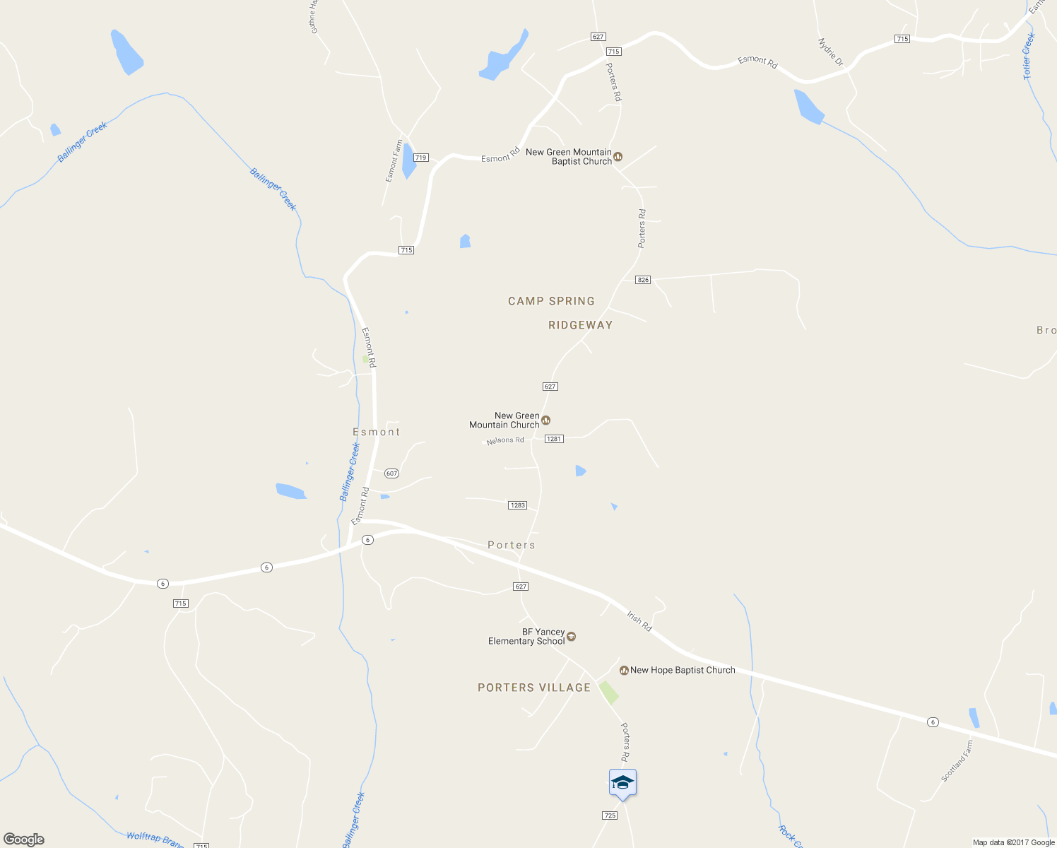 map of restaurants, bars, coffee shops, grocery stores, and more near 7260 Porters Road in Esmont