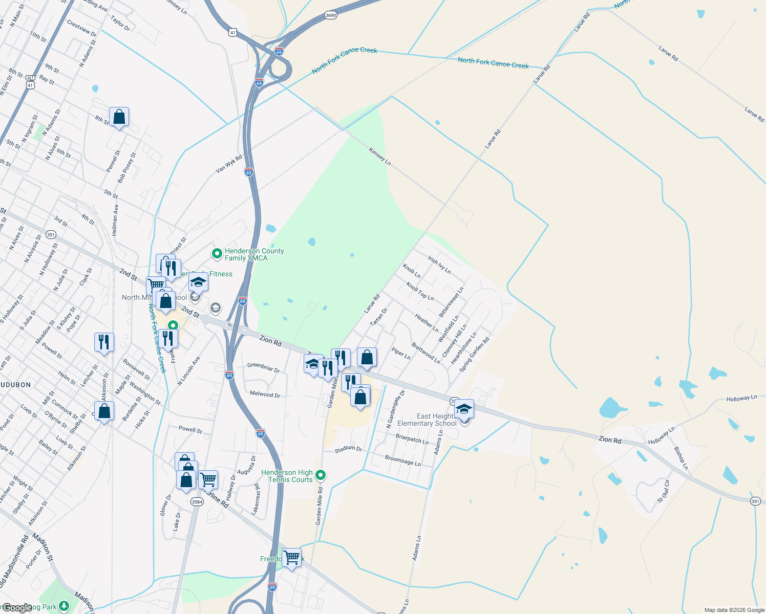map of restaurants, bars, coffee shops, grocery stores, and more near 350 Tartan Dr in Henderson