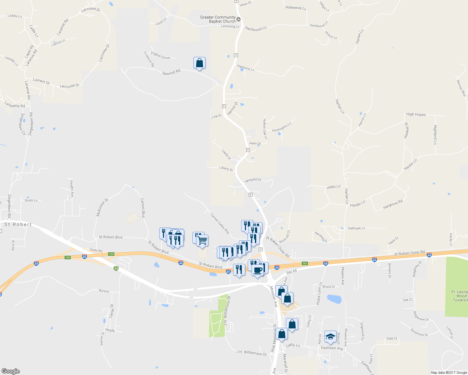 map of restaurants, bars, coffee shops, grocery stores, and more near 16814 Liberty Drive in Waynesville