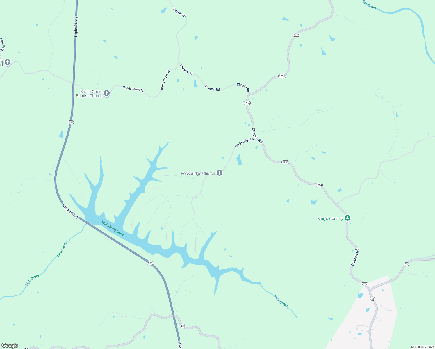 map of restaurants, bars, coffee shops, grocery stores, and more near Rockbridge Church Road in Willisburg