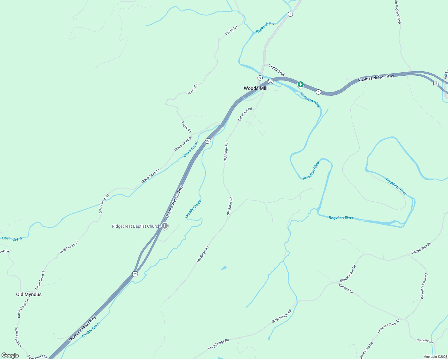 map of restaurants, bars, coffee shops, grocery stores, and more near Old Ridge Road in Lovingston