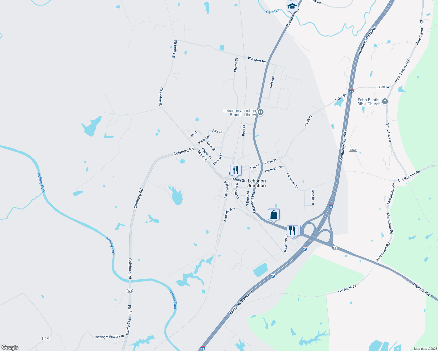 map of restaurants, bars, coffee shops, grocery stores, and more near 349 Main Street in Lebanon Junction