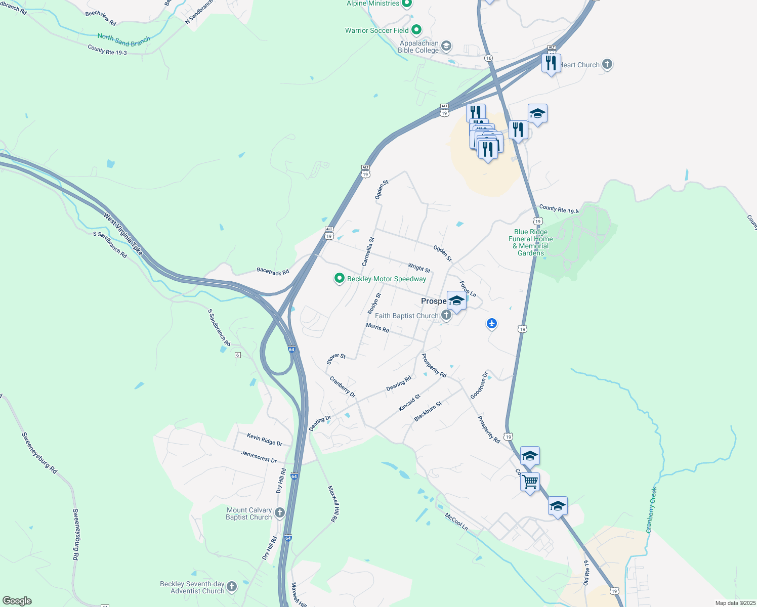 map of restaurants, bars, coffee shops, grocery stores, and more near 129 Roslyn St in Mt Hope