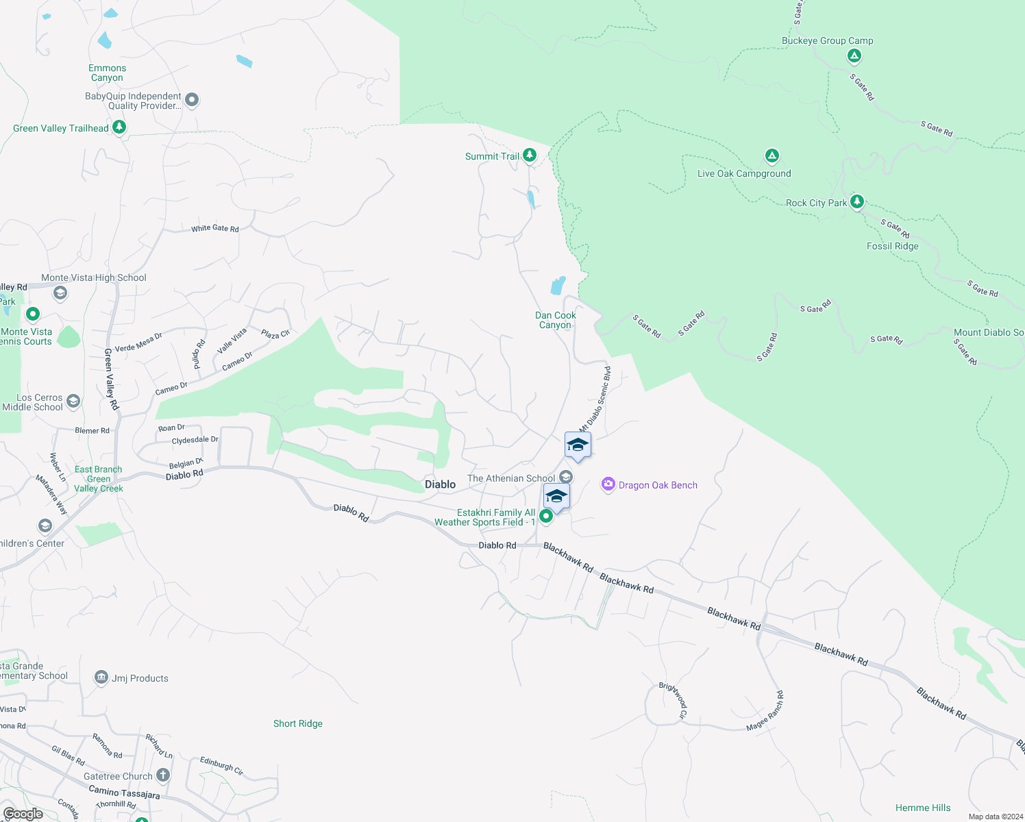 map of restaurants, bars, coffee shops, grocery stores, and more near 2300 Caballo Ranchero Drive in Diablo