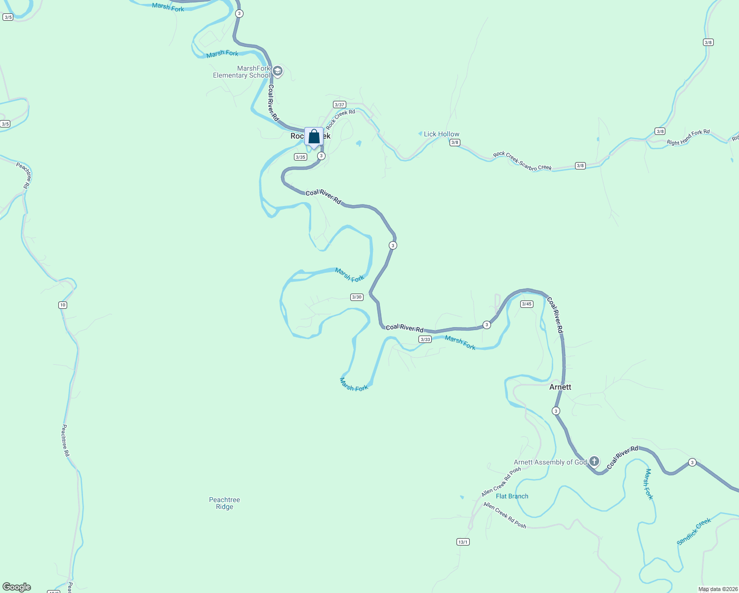 map of restaurants, bars, coffee shops, grocery stores, and more near 5141 Coal River Road in Rock Creek