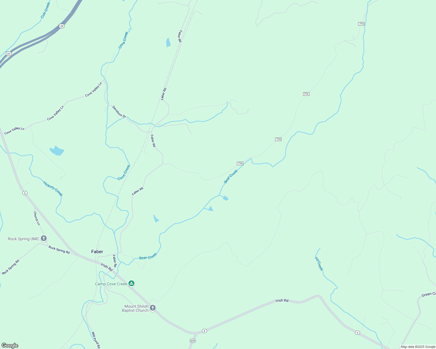 map of restaurants, bars, coffee shops, grocery stores, and more near 363-699 Appleberry Mountain Road in Faber