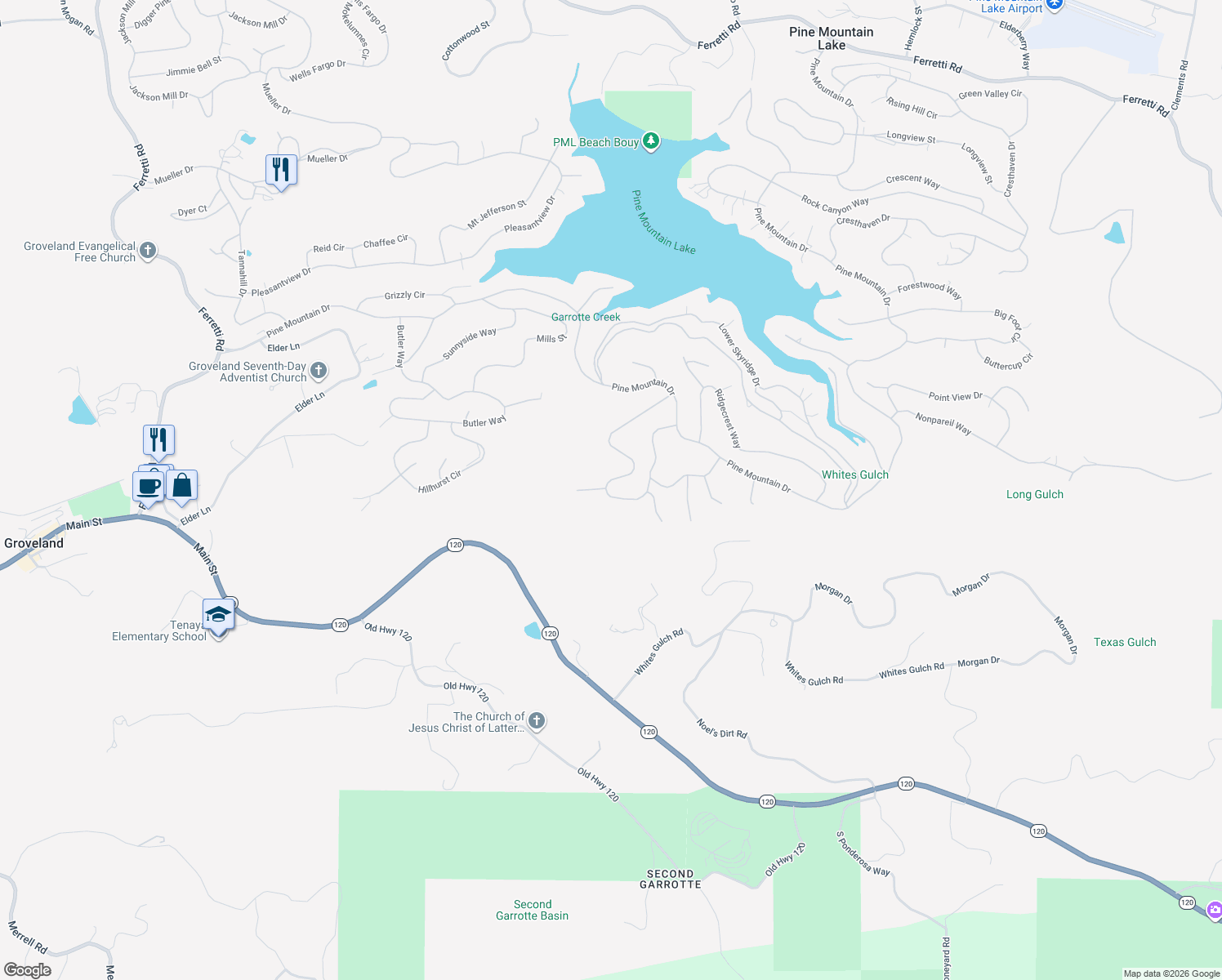 map of restaurants, bars, coffee shops, grocery stores, and more near 12047 Breckenridge Road in Groveland