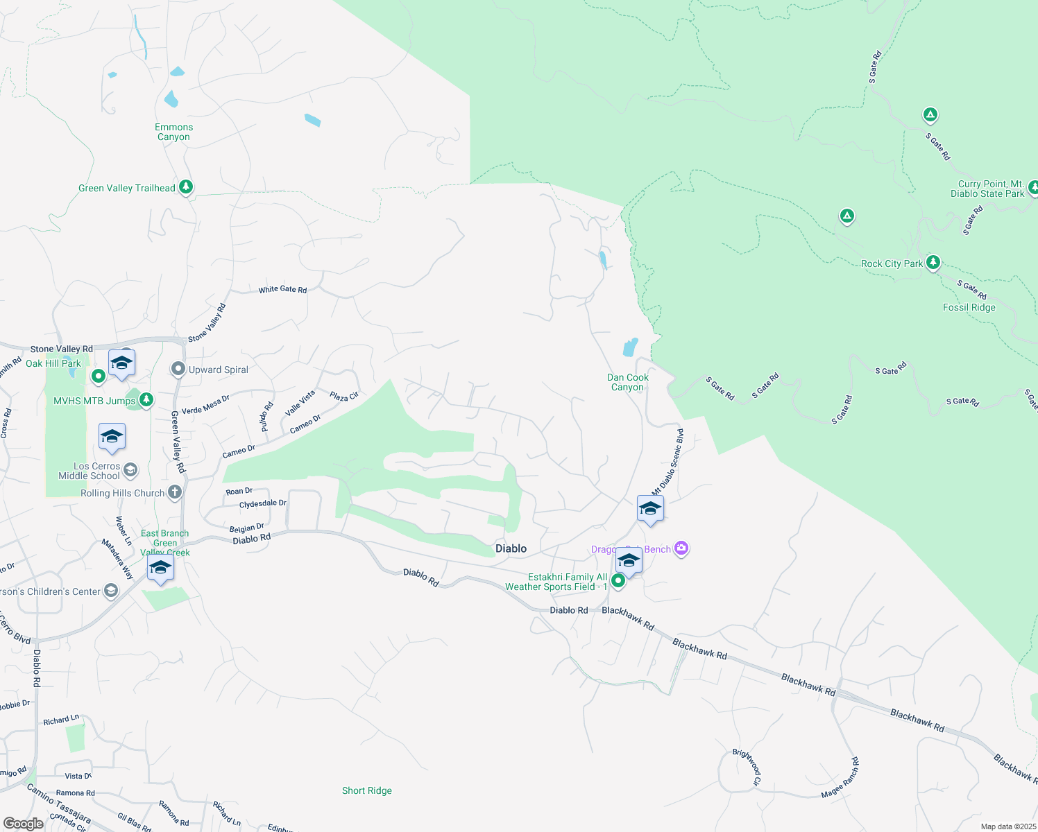 map of restaurants, bars, coffee shops, grocery stores, and more near Caballo Ranchero Drive in Diablo