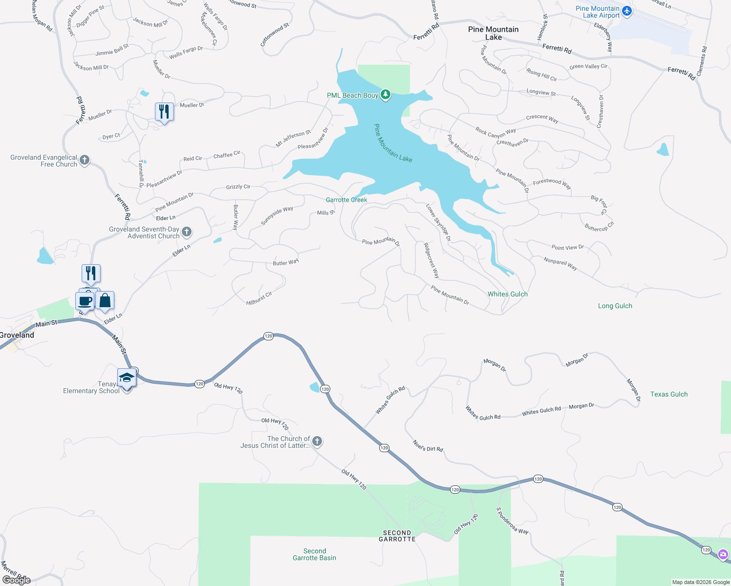map of restaurants, bars, coffee shops, grocery stores, and more near 12065 Breckenridge Road in Groveland