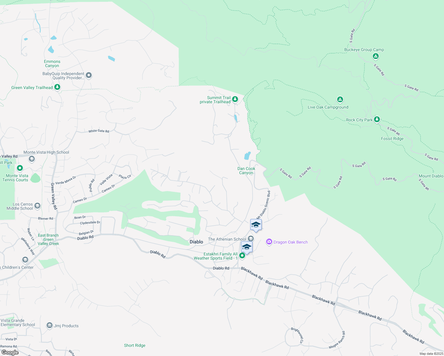 map of restaurants, bars, coffee shops, grocery stores, and more near Caballo Ranchero Drive in Diablo