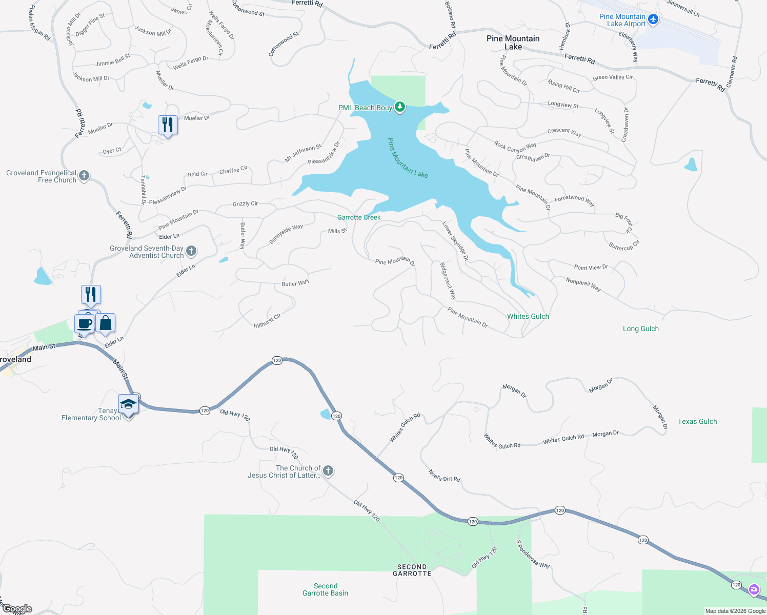 map of restaurants, bars, coffee shops, grocery stores, and more near 12065 Breckenridge Road in Groveland