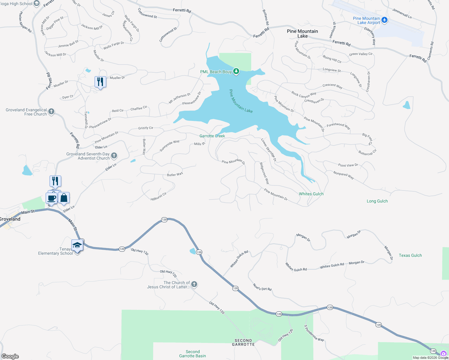 map of restaurants, bars, coffee shops, grocery stores, and more near 12086 Breckenridge Road in Groveland