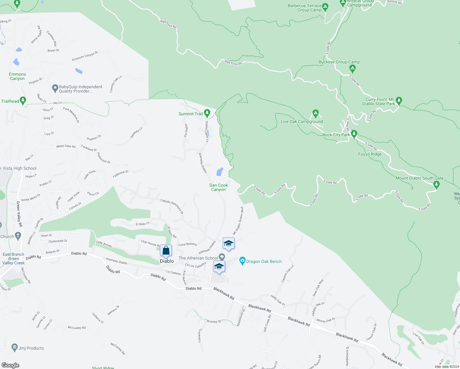 map of restaurants, bars, coffee shops, grocery stores, and more near 2578 Mount Diablo Scenic Boulevard in Diablo