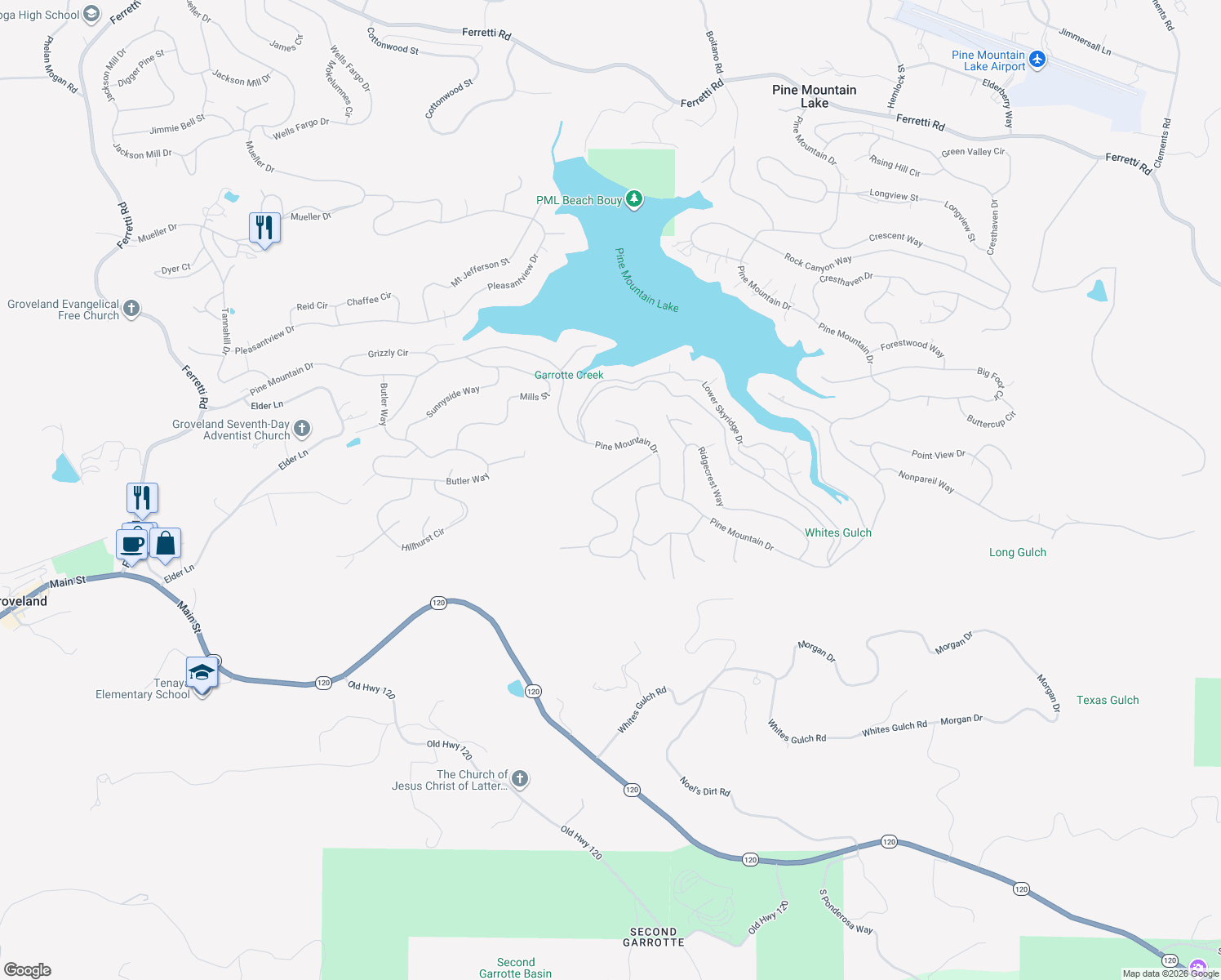 map of restaurants, bars, coffee shops, grocery stores, and more near 12086 Breckenridge Road in Groveland
