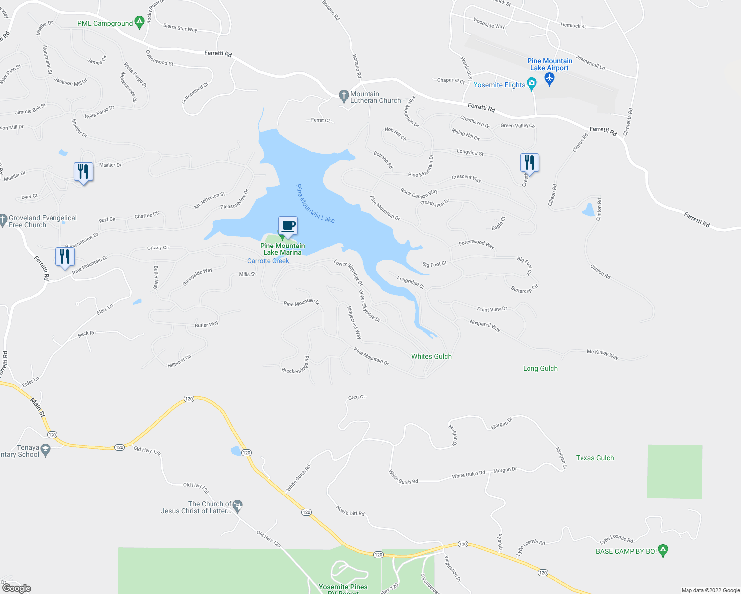 map of restaurants, bars, coffee shops, grocery stores, and more near 20160 Lower Skyridge Drive in Groveland